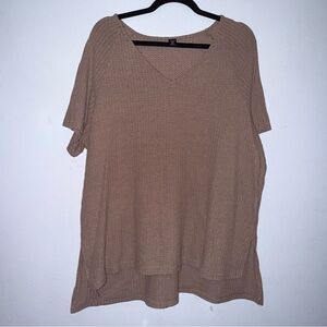 SHEIN curve size 0XL Raglan Sleeve Slit Hem Waffle Knit Tee color is Apricot tan